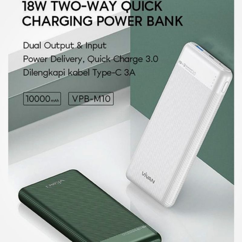 (VIVAN PBM10) Powerbank 10.000 mAh 18W PD Fast Charging 3A Dual-Way Type C/Micro Quick Charge