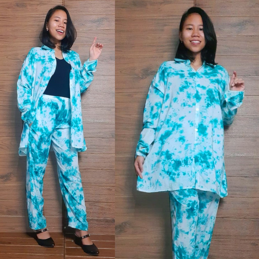 SB Collection Elys Stelan Atasan Kemeja dan Celana Panjang Tie Dye Wanita