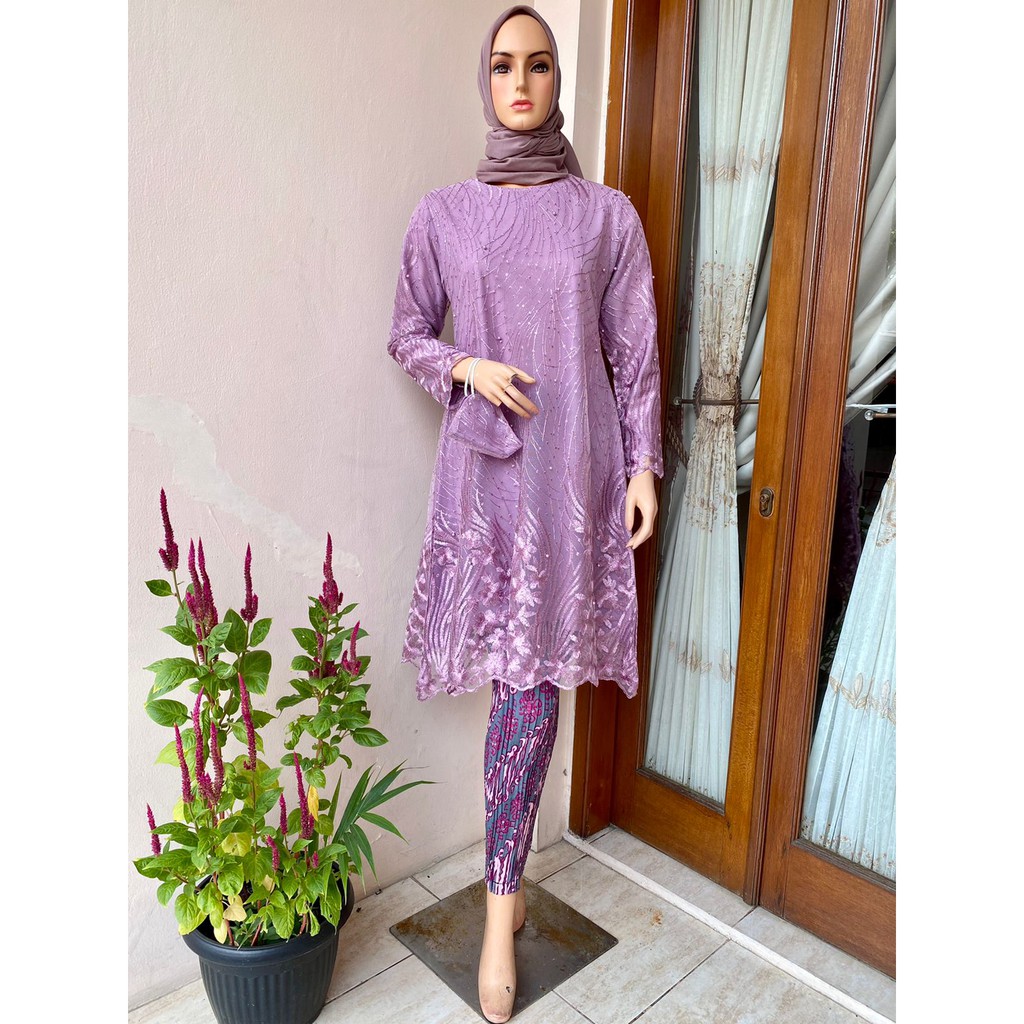 REAL PICT SET TUNIK TULLE BORDIR TIMBUL / SET KEBAYA TUNIK MUTIARA BORDIR / SET KEBAYA CASUAL