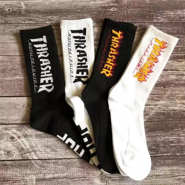 Thrasher Kaos  Kaki  Pria wanita Bahan Katun Motif  Api  Gaya 