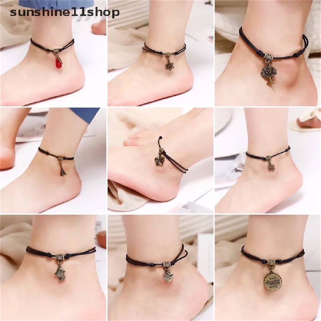 Sho Gelang Kaki Tali Kepang Warna Merah / Hitam Gaya Bohemia Retro Untuk Wanita