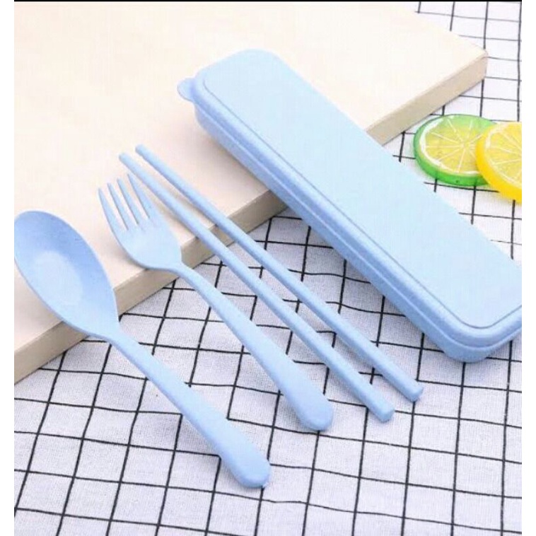 SET MAKAN Sendok Garpu Sumpit Bahan Jerami Gandum. Praktis. Suvenir