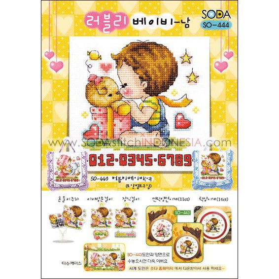 Paket DIY Craft Sulam Kristik Strimin Cross Stitch Sodastitch SO-444 - Lovely Baby - Boy