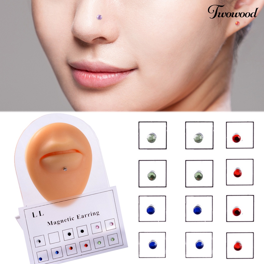 Twowood 12Pcs Nose Rings Magnet Non Pierced Unisex Fake Piercings Mixed Colors Lip Ear  Tragus Cartilage Rings for Party