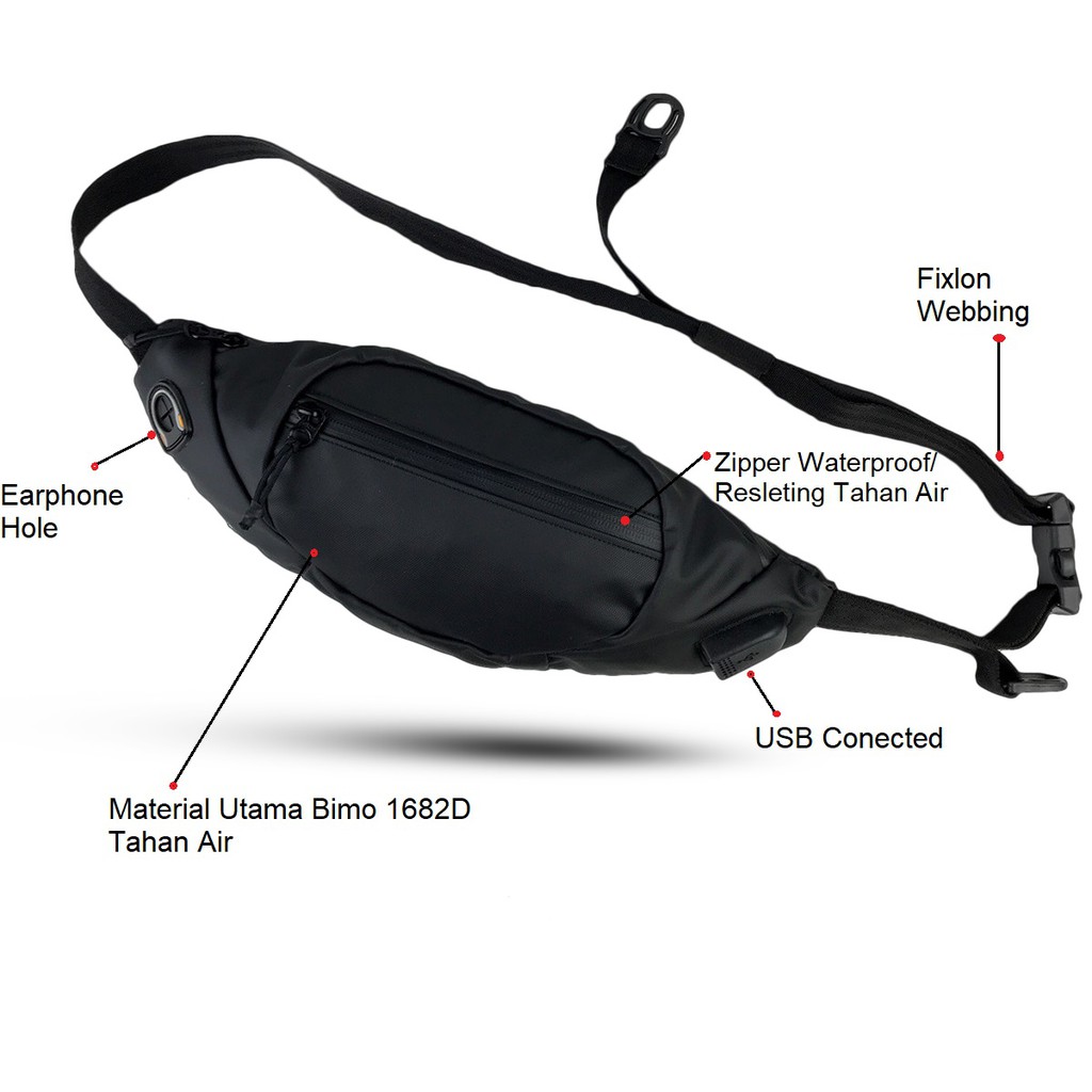 Tas Selempang Waistbag USB Waterproof Pria Wanita