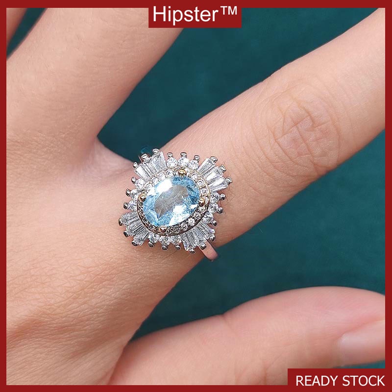 Natural Blue Topaz Ring Creative Opening Women