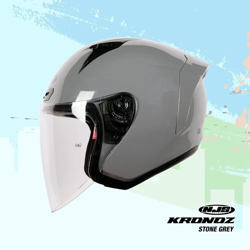 NJS KRONOZ WHITE HELM HALF FACE-GREY GLOSSY