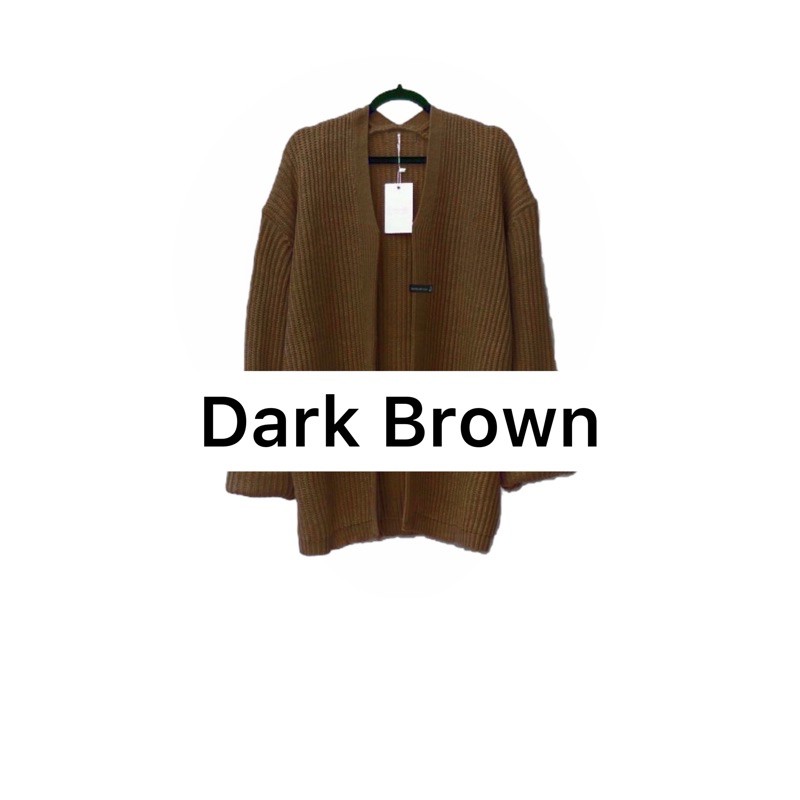 KARDIGAN RAJUT WANITA OVERSIZED / LOOCY POCKET CARDIE OVERSIZED PREMIUM-Dark Brown