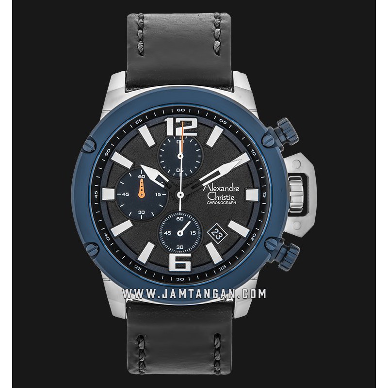 Alexandre Christie AC 6487 MC LTUBA Chronograph Men Black Dial Black Leather Strap