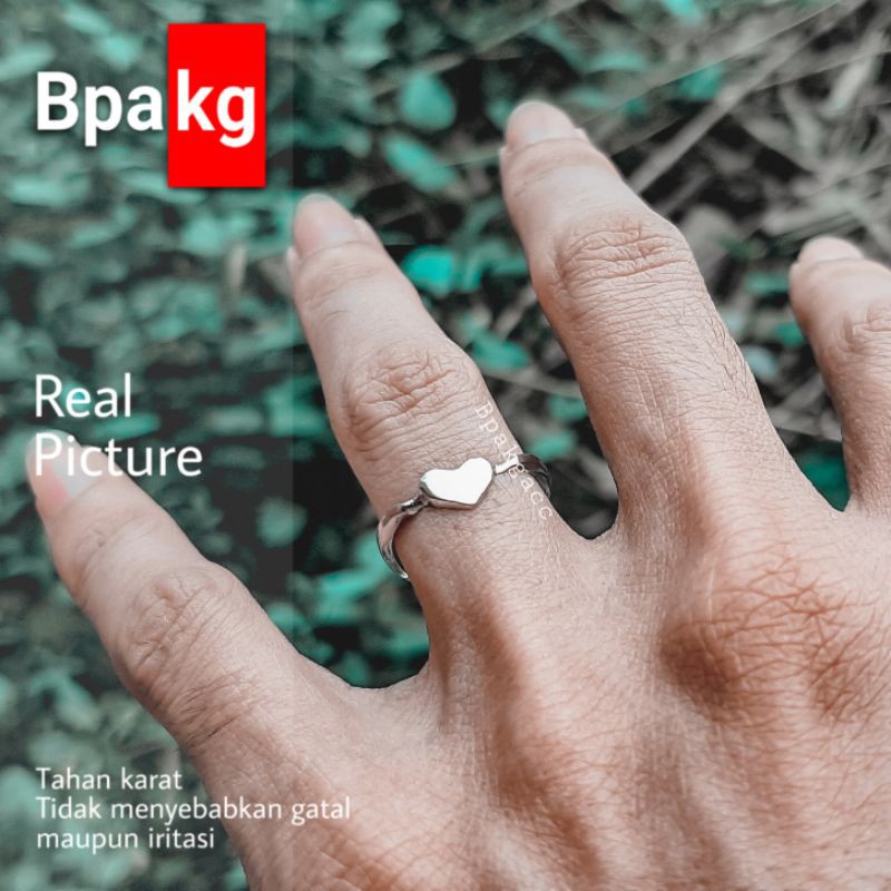 Cincin love hati polos cincin wanita anti karat besi putih asli silver murah cewek perempuan simple
