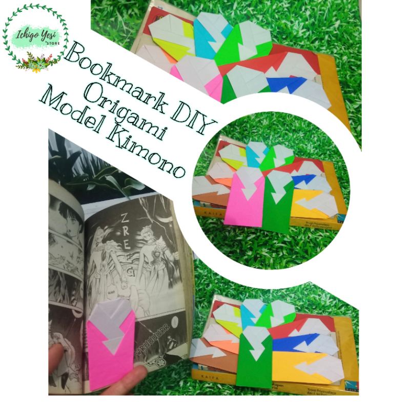 

Pembatas buku/bookmark DIY origami 10 warna size Kecil-Model Kimono