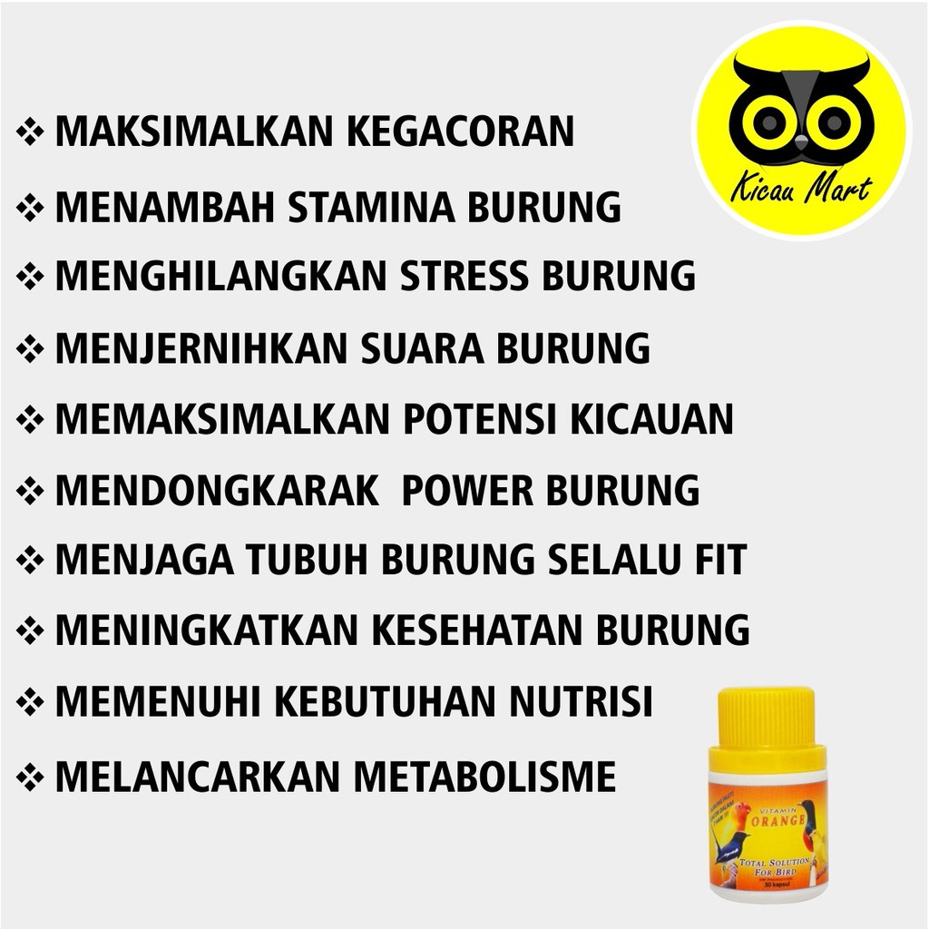 VITAMIN PENGGACOR OBAT MACET BUNYI BURUNG MURAI KACER PLECI ORANGE CAPSUL KAPSUL AIDY WIJAYA VTOCPDI