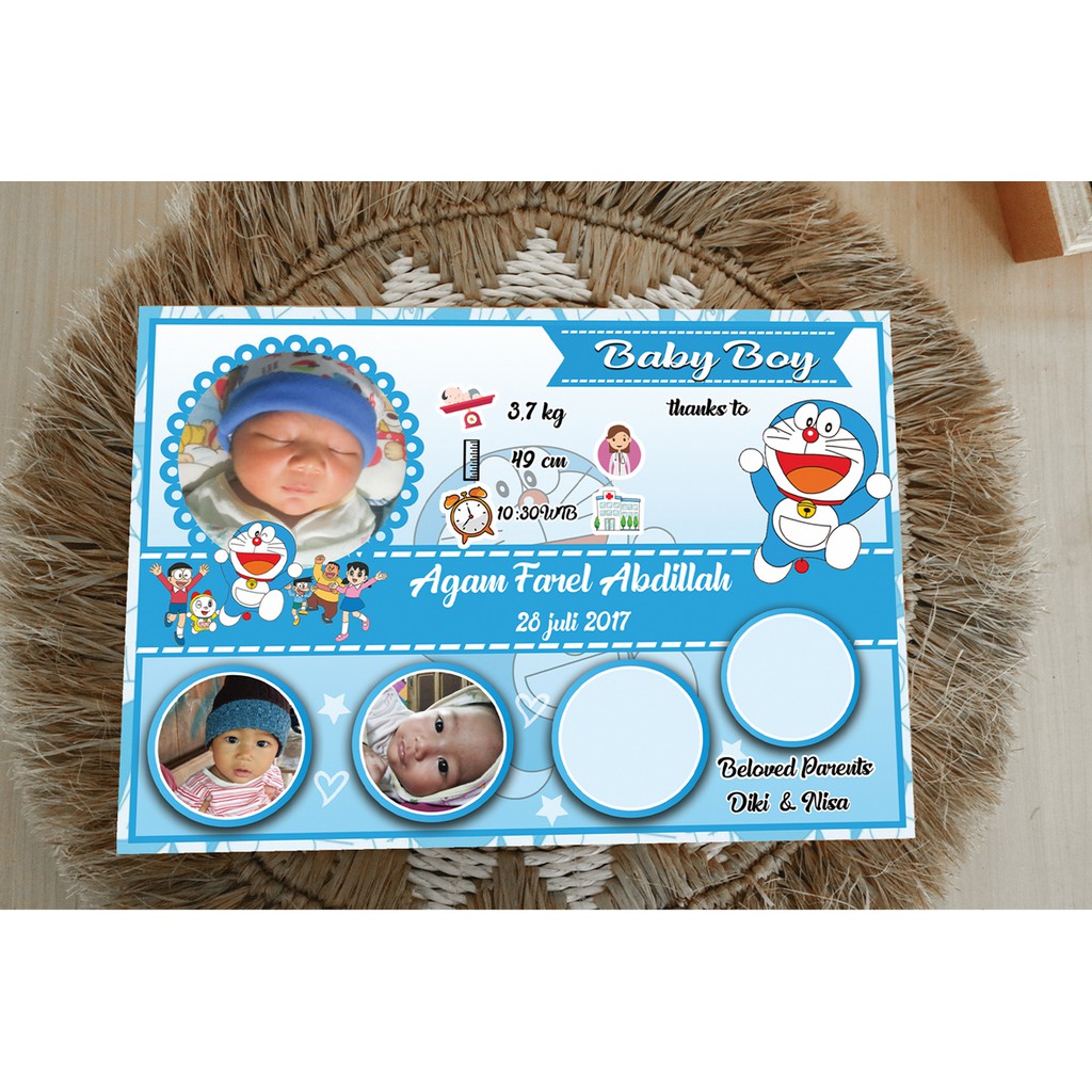 Biodata Bayi Costum tema cartoon Cetak + Bingkai 10Rs 21×30 cm