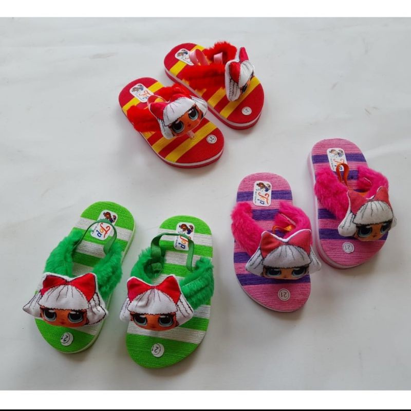 sandal anak bayi bulu L.O.L lapis tali belakang