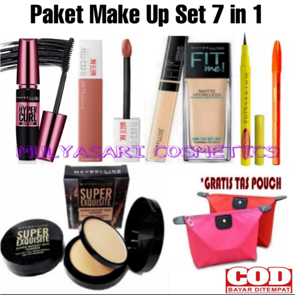 Paket Kosmetik Set Maybelline super lengkap 7 in 1 - Paket kosmetik Murah - Make Up set Hemat