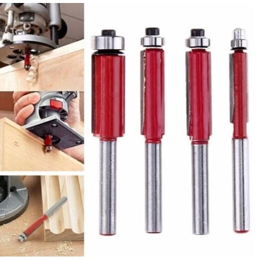 Mata Pisau Mesin Profil Mini Router Bering Set 4 Pcs Mata Trimmer Flush Trim Straight Bearing Bit SE