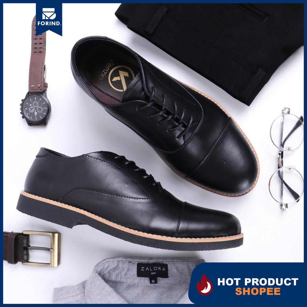 Oxford Black | Sepatu Pantofel Kulit Asli Hitam Formal Kerja Fantopel Pantopel Pria | FORIND Kenzio