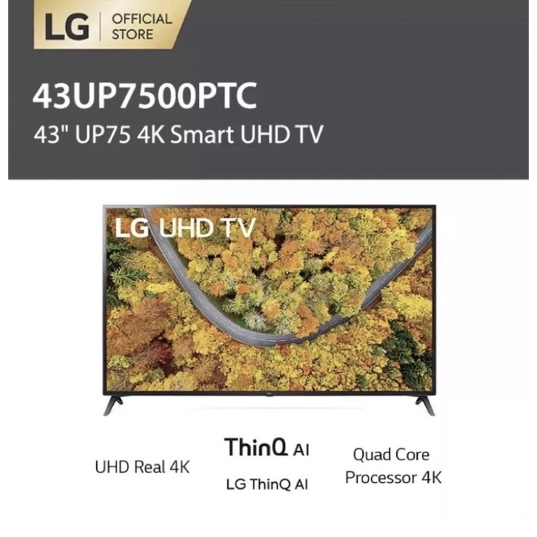 TV LG LED 43 Inch UP75 4K Smart UHD TV - 43UP7500PTC Garansi Resmi