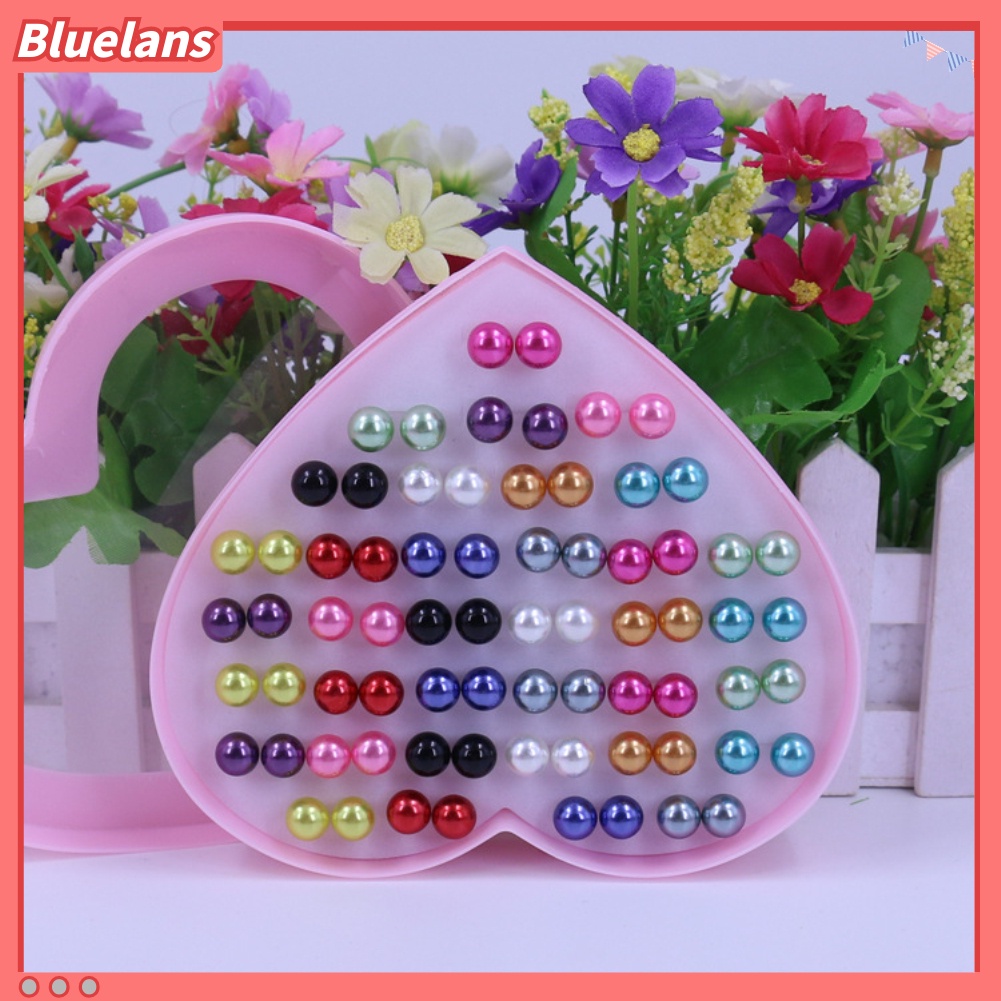 Bluelans 36 Pasang Anting Stud Bahan Stainless Steel Aksen Mutiara Tiruan Warna-Warni