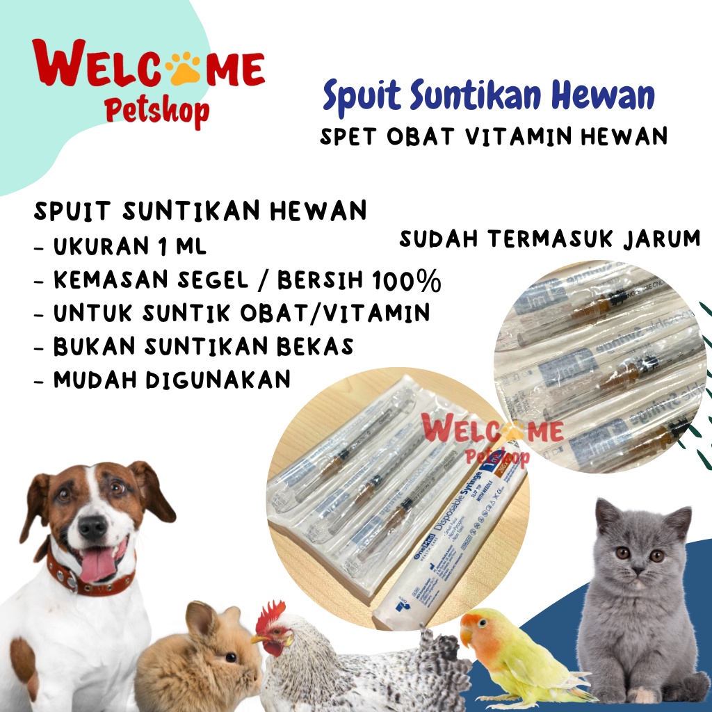 Spuit Suntikan 1ml Spet Sepetan Jarum Anjing Kucing Kelinci Unggas Obat Vitamin Hewan Sakit