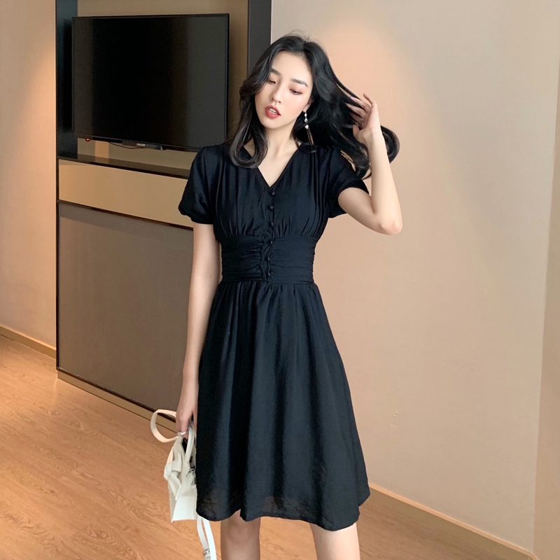 Kasual Baju Wanita A Line Model Lengan Pendek Dengan Kerah V Neck Korea Dan Bergaya Shopee Indonesia