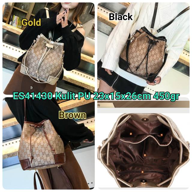ES41430 Tas Batam Import Ransel Wanita Multifungsi Serut Motif Merk