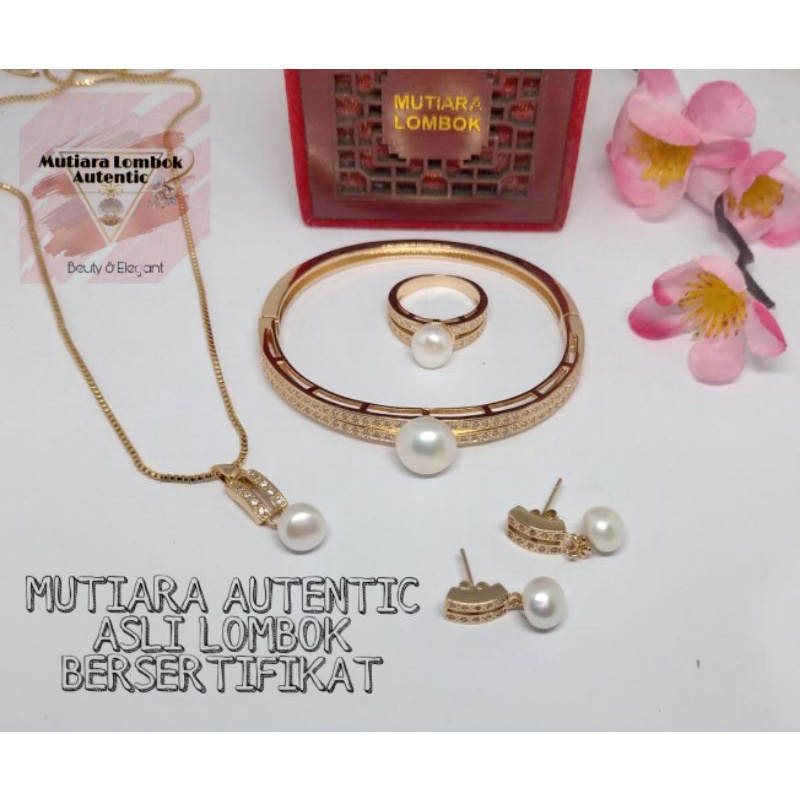 1 Set Lengkap Perhiasan Rhodium Mutiara Air Tawar Lombok | Autentic/Original
