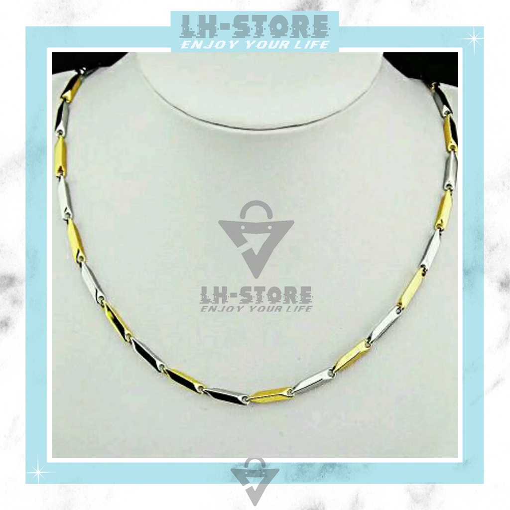 Kalung Titanium Pria/Wanita Rantai Balok Terbaru Antikarat dan Tidak Luntur