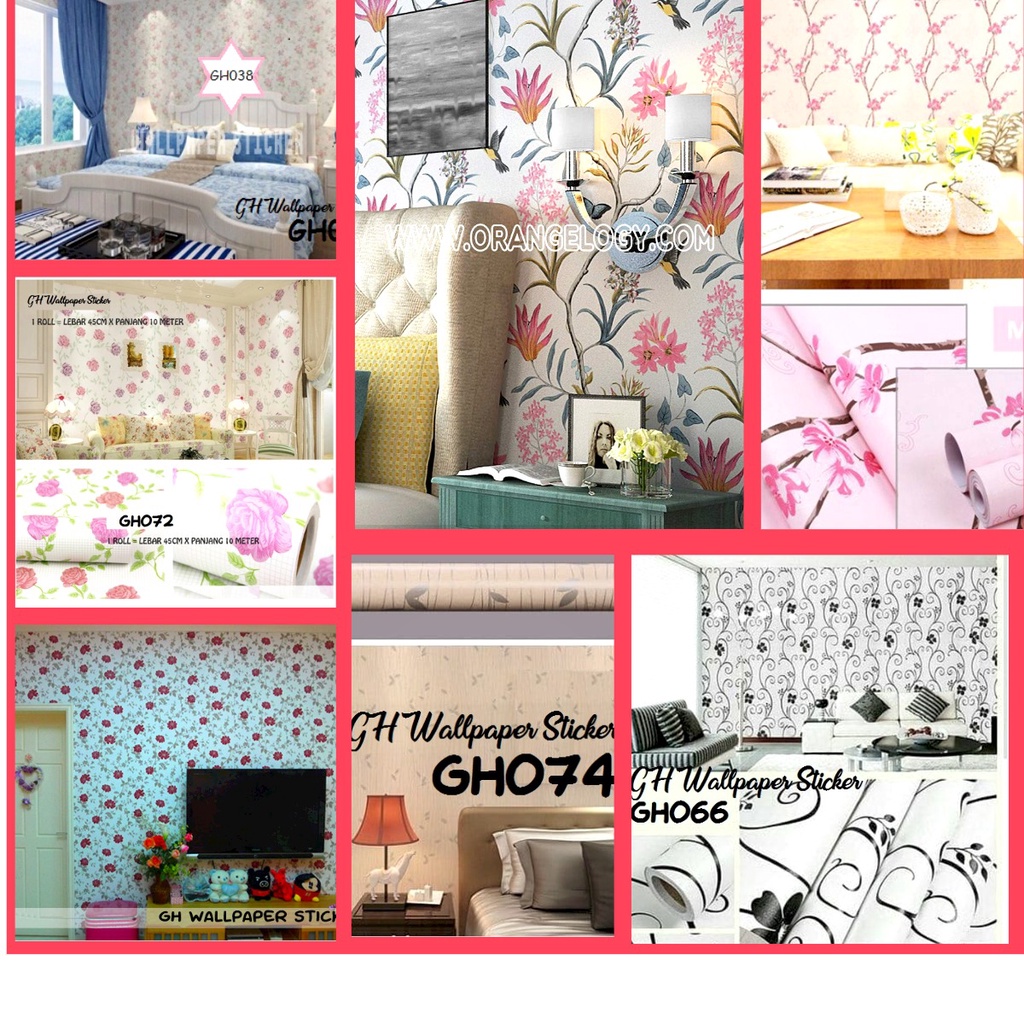 Sticker Dinding Motif Bunga Wallpaper Dinding Motif Salur Bunga Murah -Wonderdekorasi