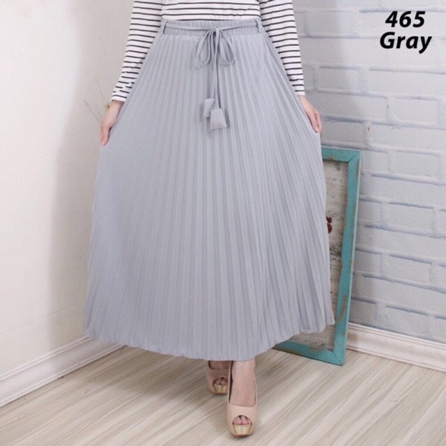 456 - BD ROK PLISKET TALI PINGGANG POLOS ABG ANAK MUDA PLEATED SKIRT FLARE MAXI PANJANG HYGET MURAH