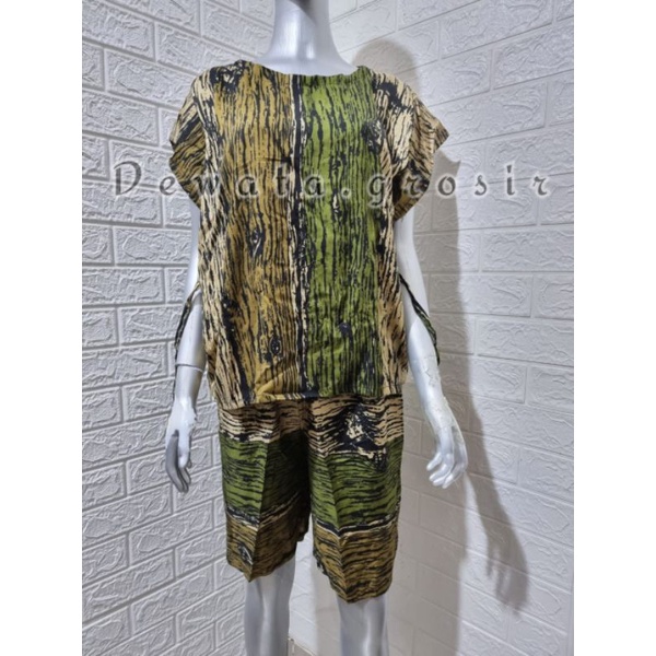 BAJU WANITA PIYAMA BAJU TIDUR SETELAN ONE SET BABYDOLL RAYON SUPER KOPI BALI ROBUSTA TERLARIS-Fiber Army Pendek
