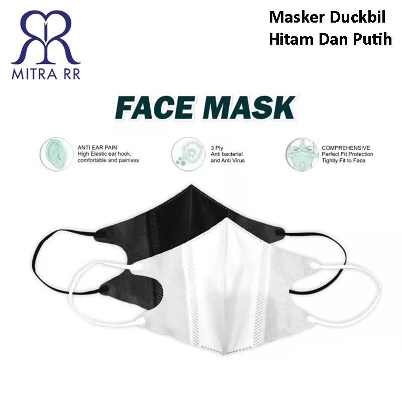 Masker Dukbil Dewasa / Masker Duckbil Putih Hitam 3 Layer