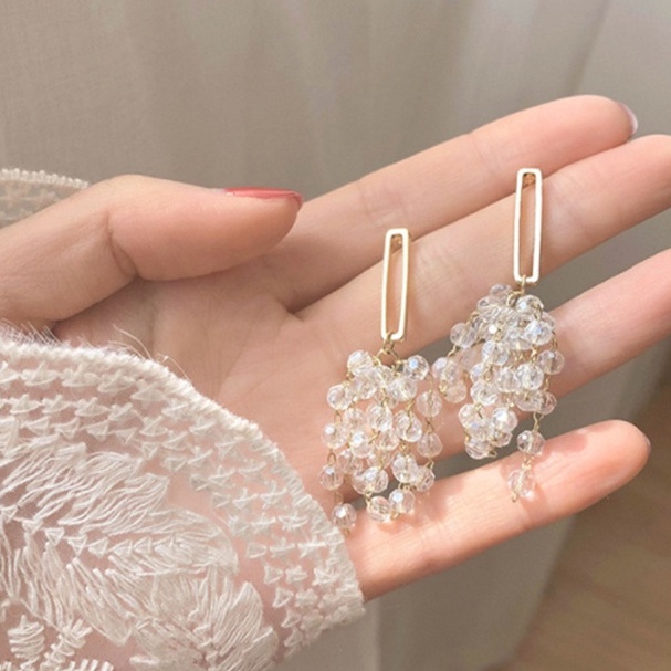 Fashion Korea Sederhana Anting-Anting Populer Panjang Kristal Rumbai Anting-Anting Anggur Wanita Trendi Anting-Anting Temperamen