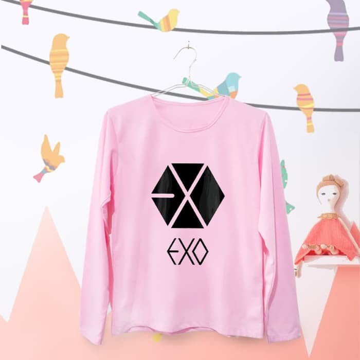 Tumblr Tee / T-Shirt / Kaos Wanita Lengan Panjang Exo Logo Warna Pink Lp0293