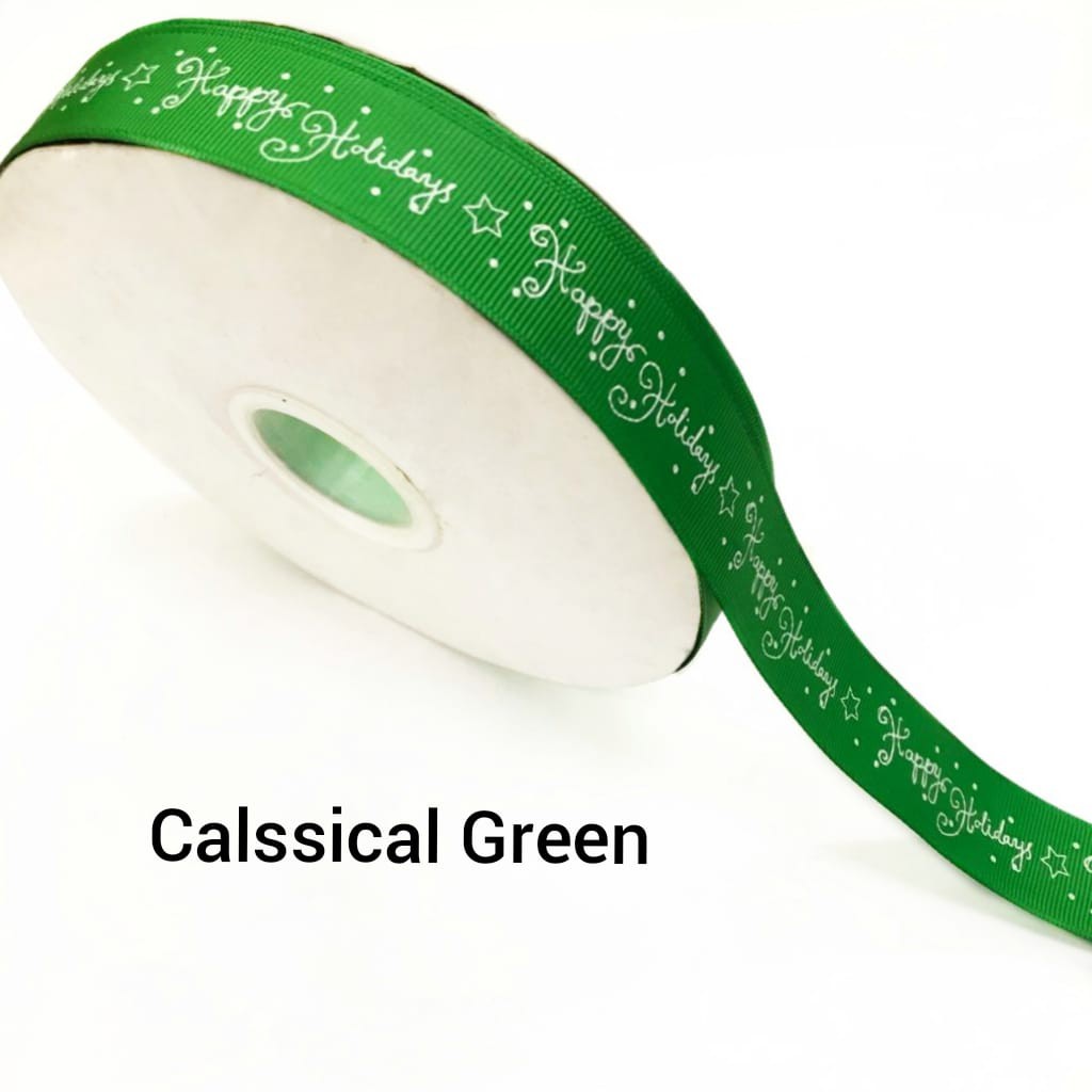 1 YARD - 2.5 CM | PITA GROSGRAIN TULISAN HAPPY HOLIDAYS