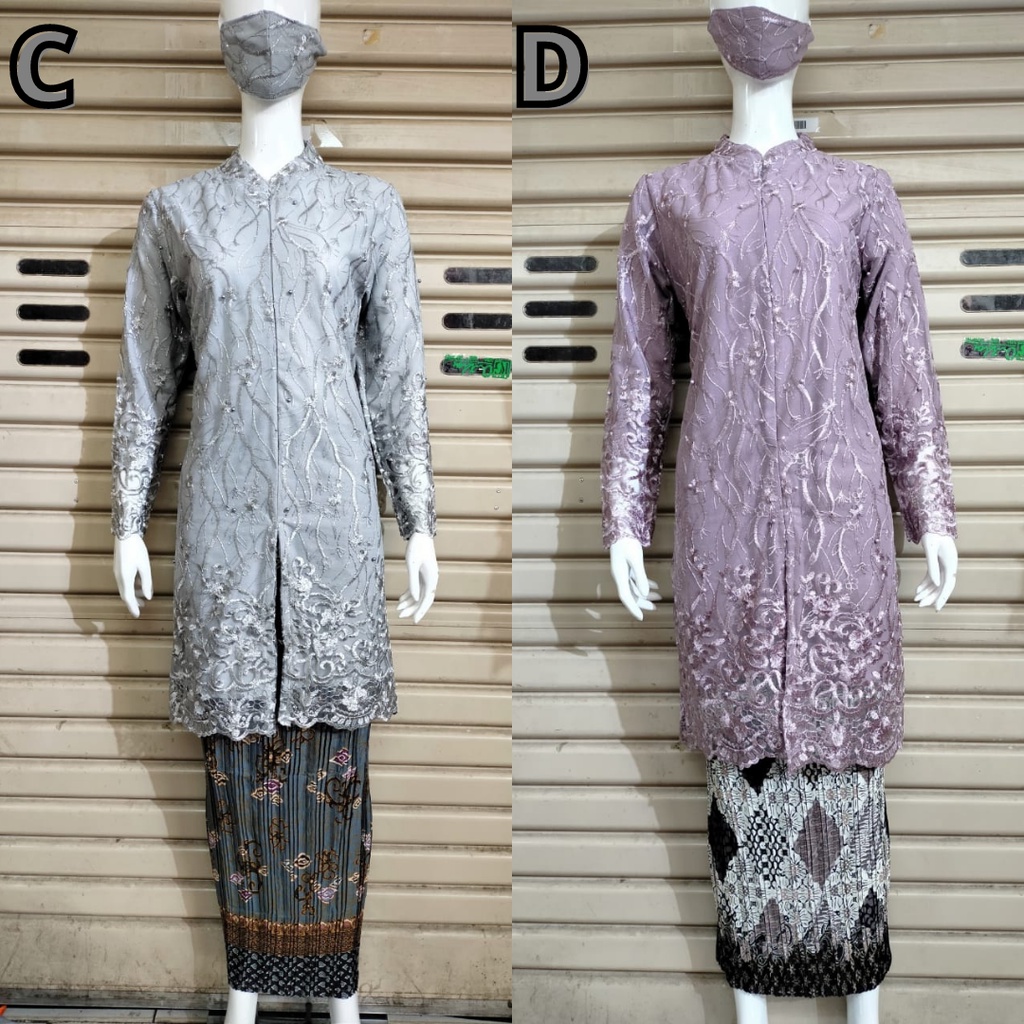 Setelan Kebaya Tunik / Kurung Tulle Sanghai Aneka Pilihan Warna