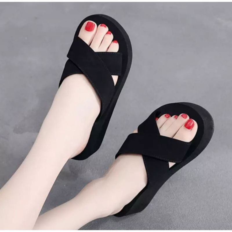 Sandal Wedges Wanita Silang / Sendal Wedges Perempuan Terbaru Termurah