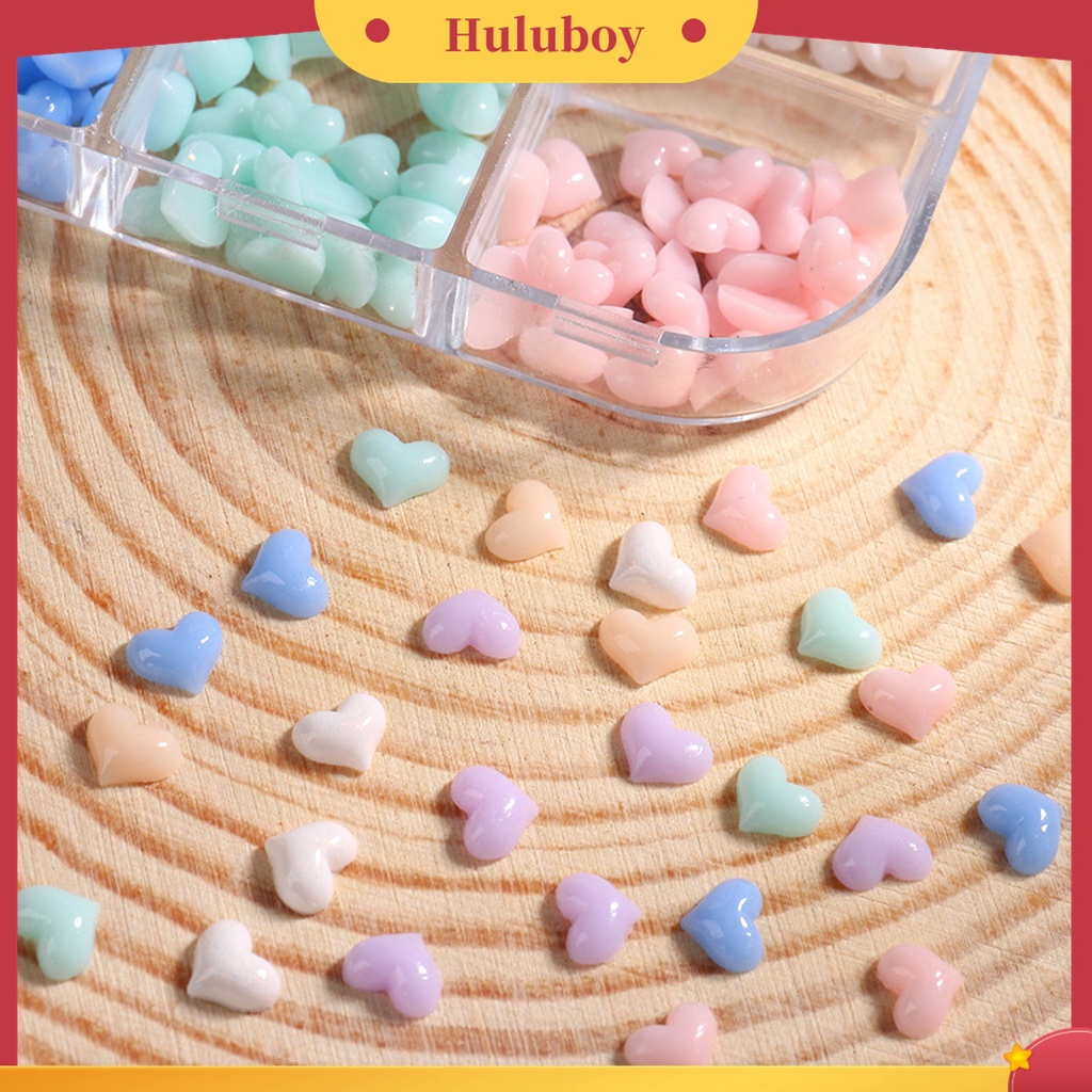 Huluboy Huluboy♡ 6 Grids / Box Ornamen Hati 3D Efek Berubah Warna Putih Pink Untuk Dekorasi Nail Art Charms