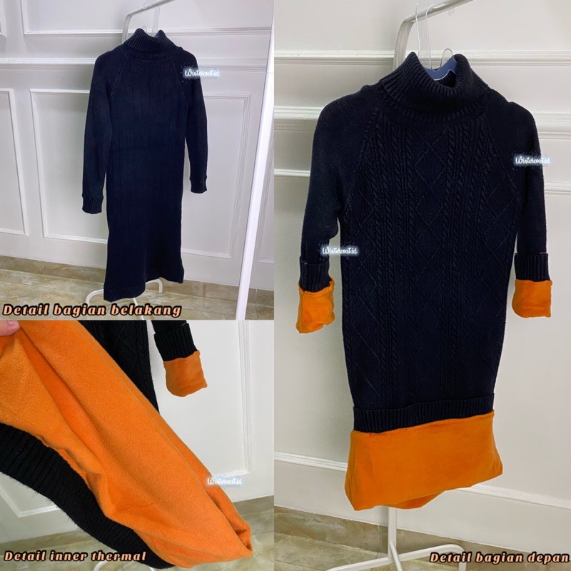 Turtleneck sweater dress wanita thermal AI fur bulu winter musim dingin dalaman hangat tebal import woman longjohn