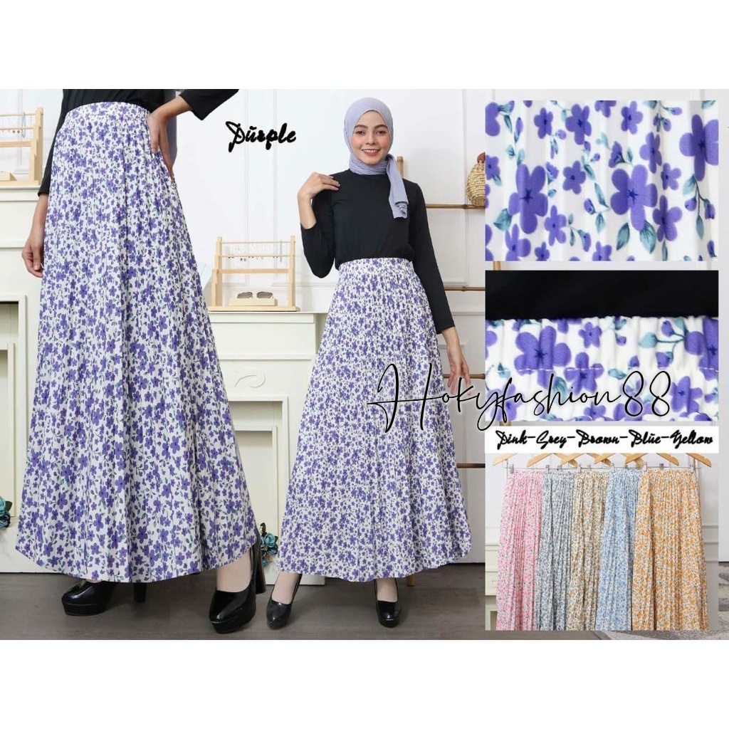 ROK PLISKET MOTIF BUNGA FLAX SAKURA BAHAN HYGET PREMIUM // ROK MOTIF BUNGA TERBARU