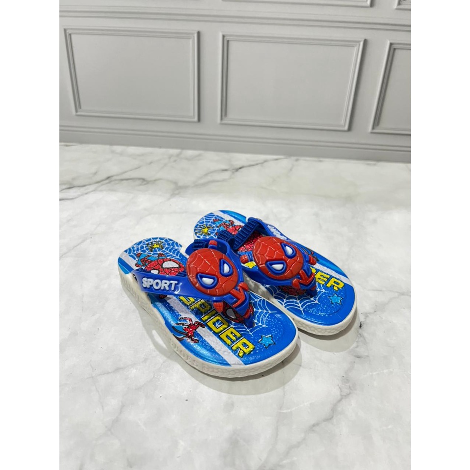 JJ-1816-Z5 Sandal Bunyi Cit Cit Anak Laki Laki Tali Elastis Karakter Spiderman / Sandal Jepit Bunyi Import Size 24-29