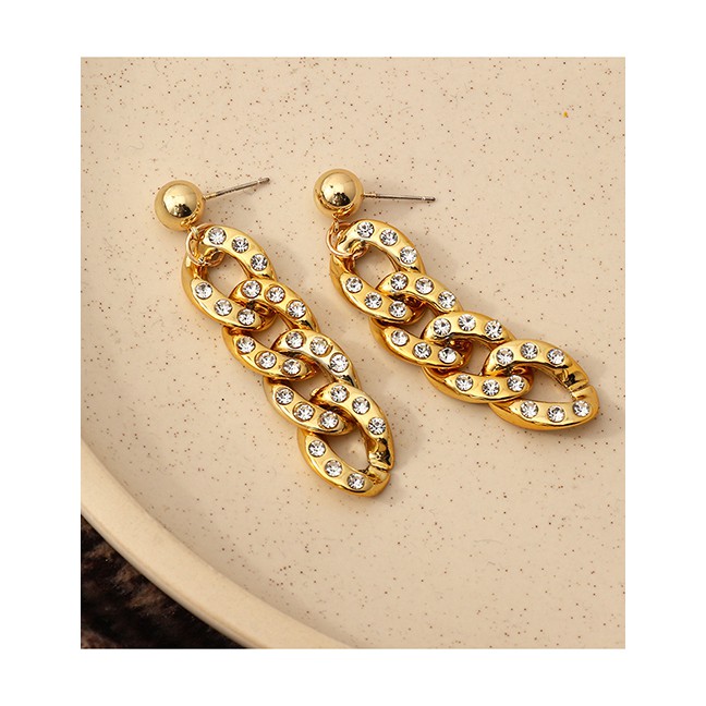 Anting Tusuk Fashion Gold Color Chain Alloy Micro Diamond P88898