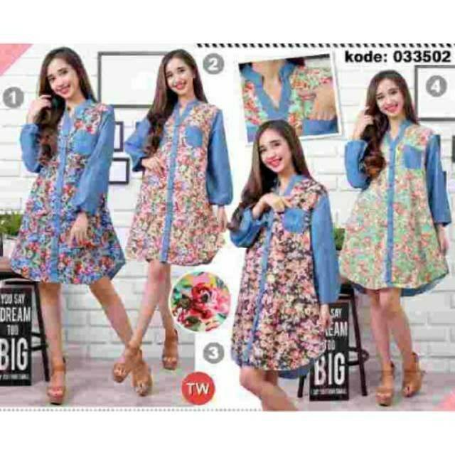 Blouse kancing cantik motif bunga jumbo