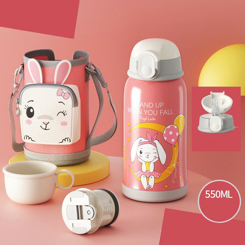 Thermos Stainless Botol Minum Anak Karakter Tahan Panas Dingin Sedotan Tali Panjang Sarung Tas Resleting Water Bottle Cup Drinking