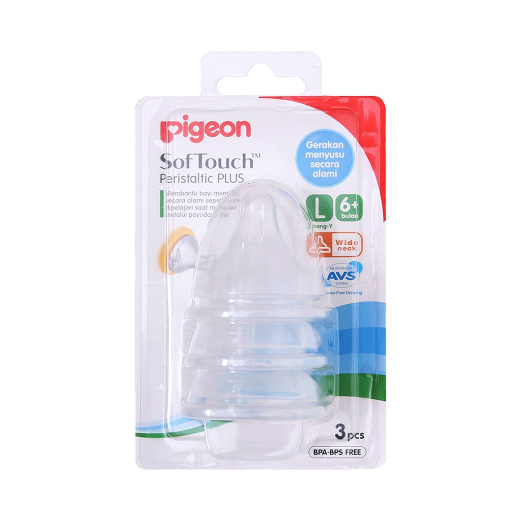 Pigeon SofTouch Peristaltic Plus Nipple Dot Wide Neck L 3 Pcs Blister 6+ Bulan