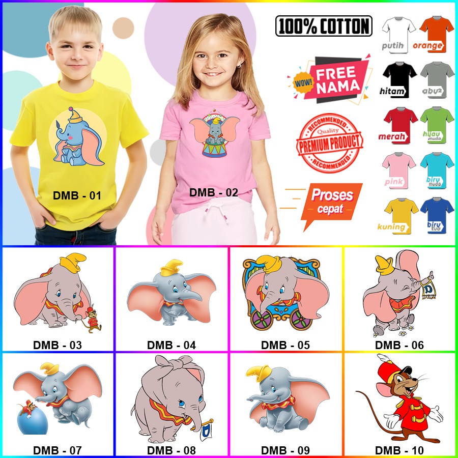 Baju Kaos ANAK DAN DEWASA DUMBO COUPLE (FREE NAMA)