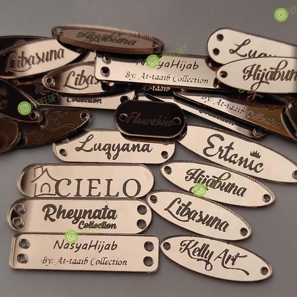 Label Hijab Akrilik ROSE GOLD 1x5 cm | Label Hijab Branding | Custom Cutting Label | Fioree.gift