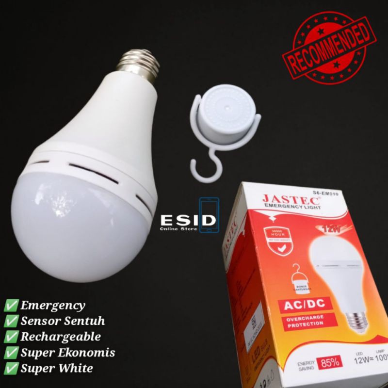 Lampu Darurat Jastec 12w Emergency Lamp 12 Watt Sensor Sentuh Rechargeable Free Fitting DC