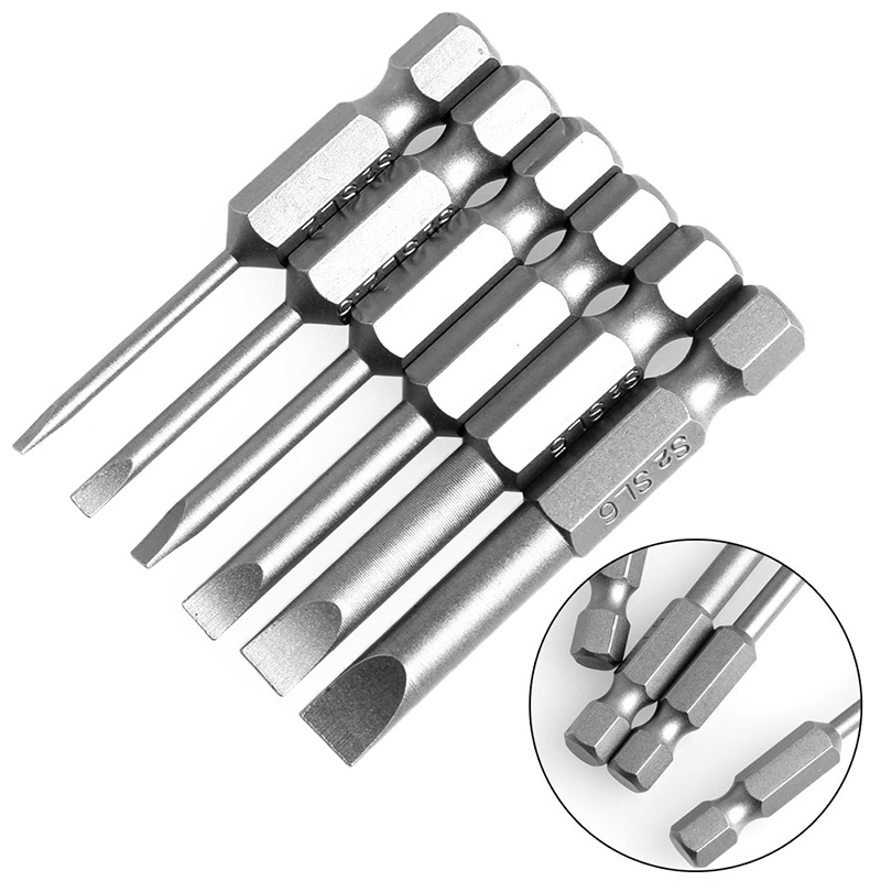 Gro 6Pcs / Set 50mm 2.0-6.0mm Flat for Head Slotted Tip Screwdrivers Bits