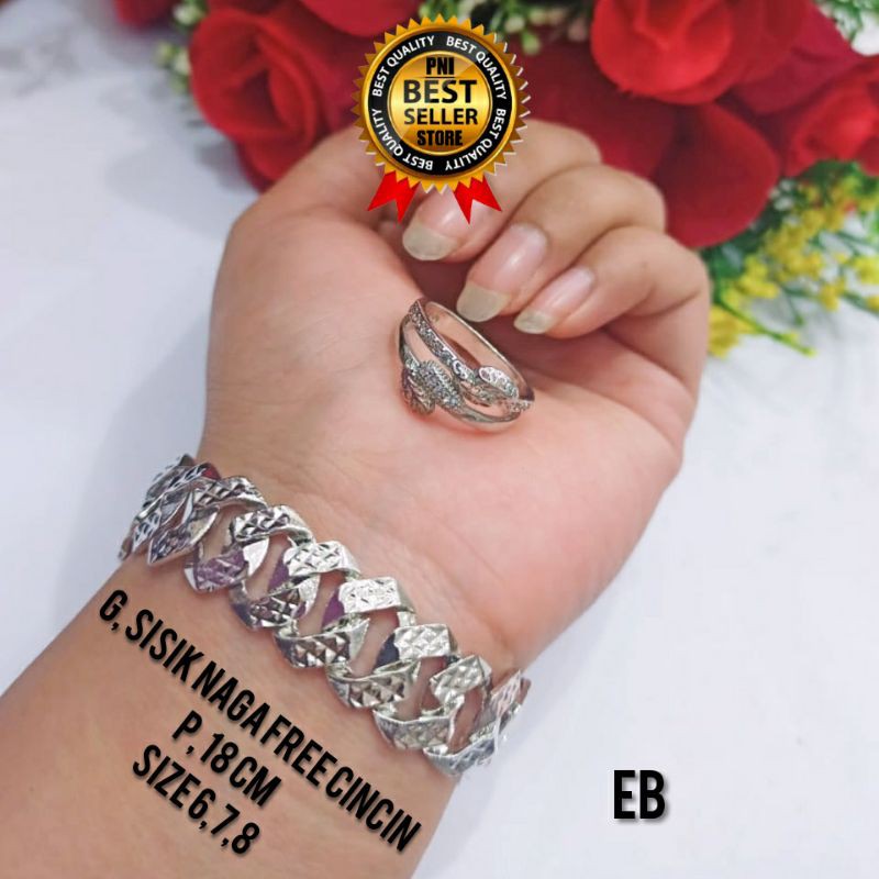 Fourfashion Gelang Tangan Dewasa Sisik Naga Silver Free Cincin PD014